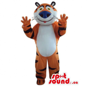 Cute Orange And White Tiger Plush Mascot With A Blue Nose - SpotSound  Mascots in Canada / US / Latin America Sizes L (175-180CM)