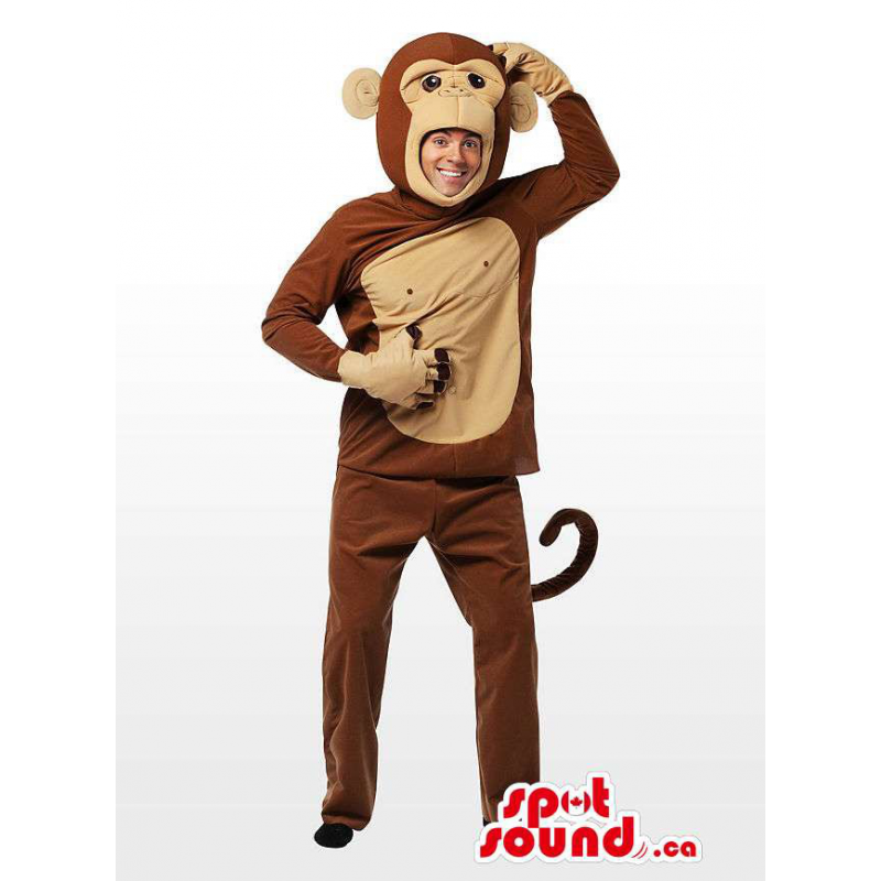 Fofo Grande marrom e bege do macaco Crianças Tamanho Plush Costume -  SpotSound Mascotes no Canadá / mascote US / mascote América Cortar L  (175-180CM)