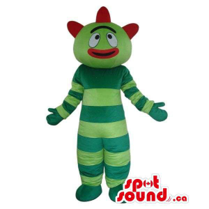 Brobee Green Striped Monster Plush Mascot With A Red Mouth
