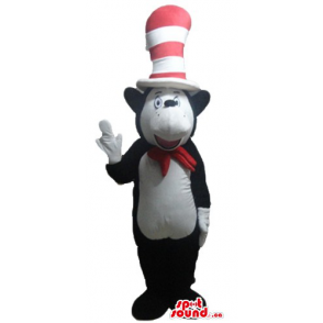 Gato preto e branco em um chapéu dos desenhos animados da mascote do  personagem traje vermelho - SpotSound Mascotes no Canadá / Cortar L  (175-180CM)